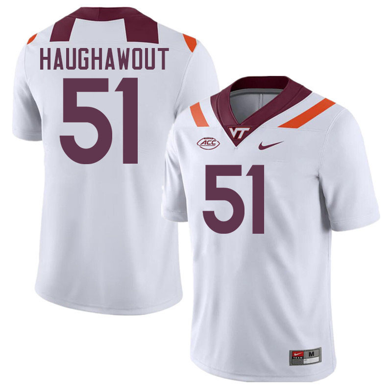 Men #51 Elijah Haughawout Virginia Tech Hokies College Football Jerseys Stitched-White